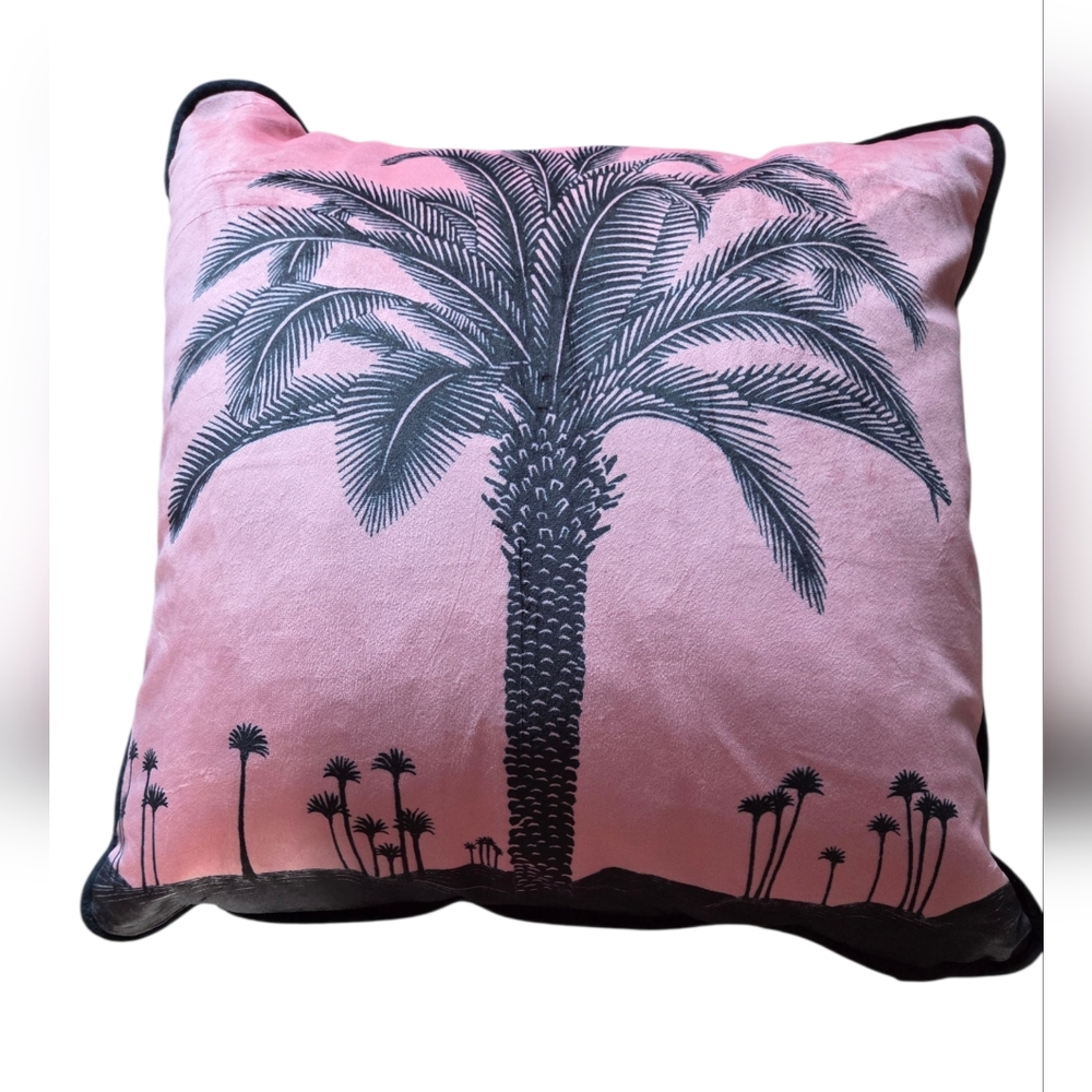 Djebeli - NEW Pink & Black Palm Tree Throw Pillow 100% Duck Feather Filling